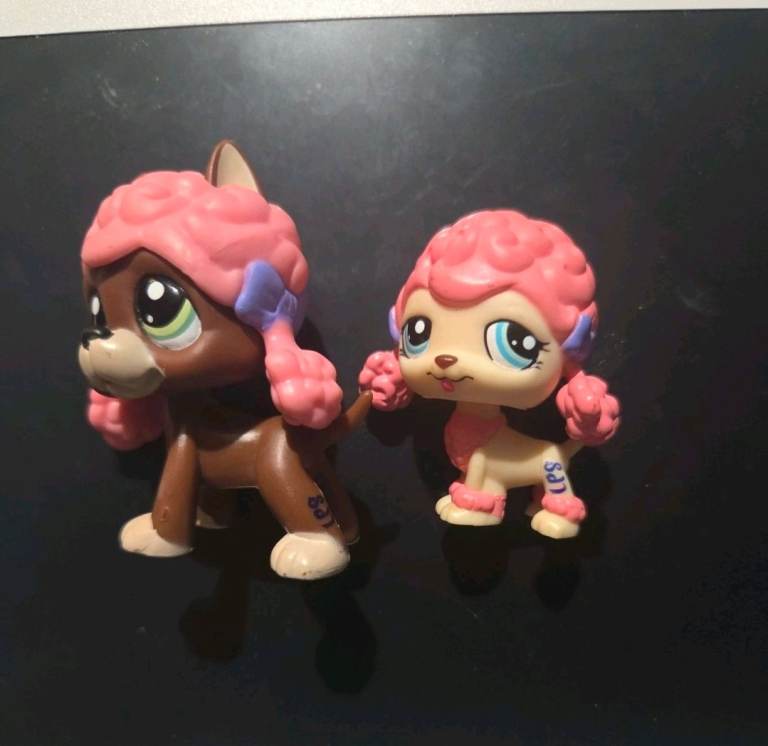 LITTLEST PET SHOP LPS PAIR #1519 Brown Great Dane Wig #1520 Pink Poodle Dog