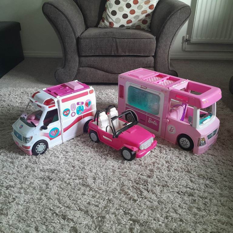 Barbie Camper Van, Jeep, and Ambulance Toy Vehicles
