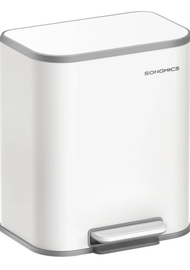 SONGMICS 20L White Metal Pedal Bin with Soft Close Lid new
