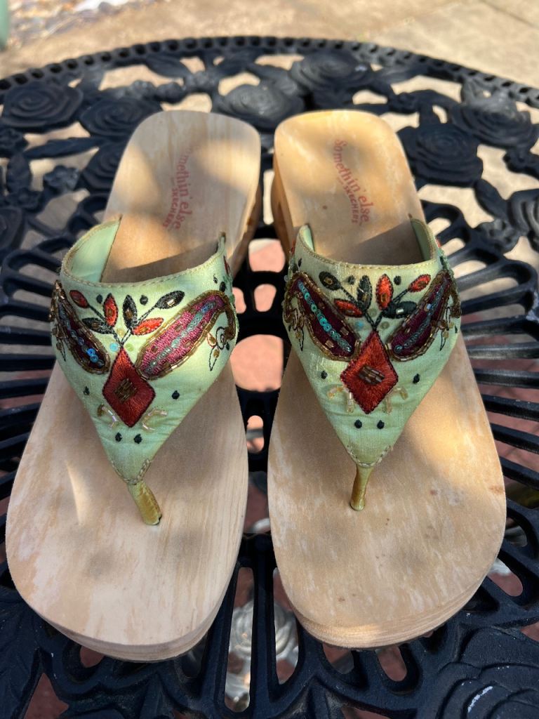 Something Else Green Wooden Wedge Sandals – Size UK 5/38, Good Condition