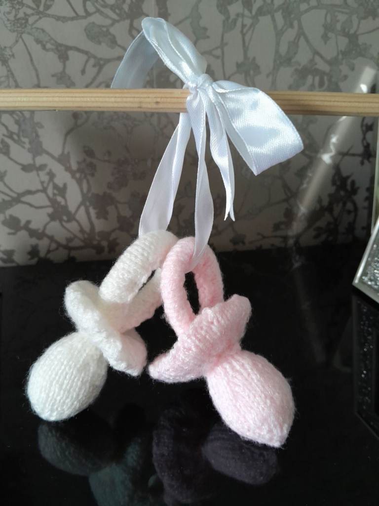 Dummy Charms...hand knitted Pink/White  £3