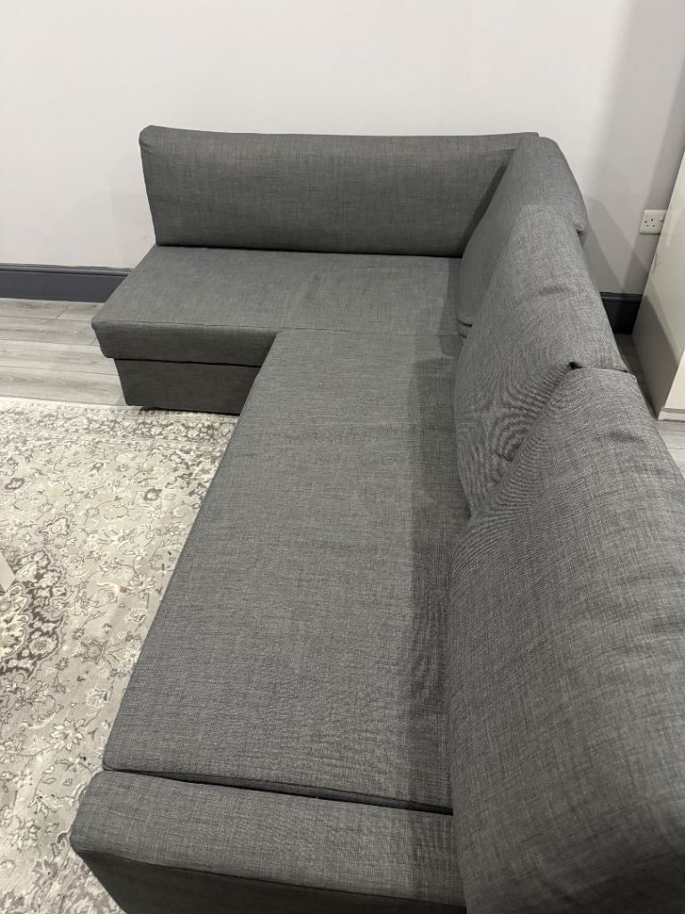 Corner sofa-bed with storage, Skiftebo dark grey