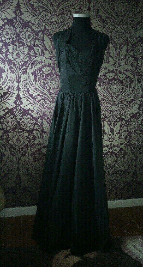 Vintage 1950s Roecliff & Chapman Black Halterneck Evening Gown Sz 38 - UK 8 / 10