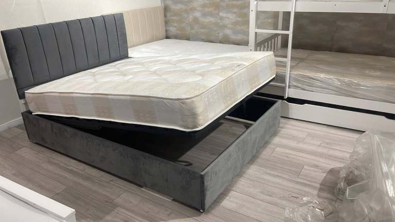 🌸 Modern New Design✨  Ottoman Storage Bed Double- King Size in Grey Colour 🚀 Same Day Delivery**