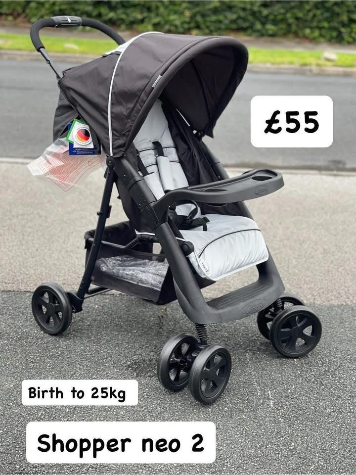 New Hauck shopper Neo pram pushchair black grey big basket and snack tray. Birth to 25 kg 