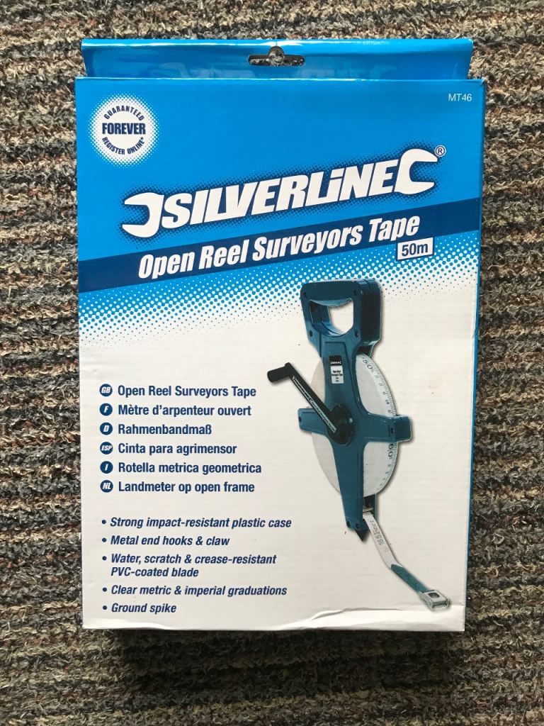 SILVERLINE OPEN REEL SURVEYORS TAPE 50m IN ORIGINAL PACKAGING 