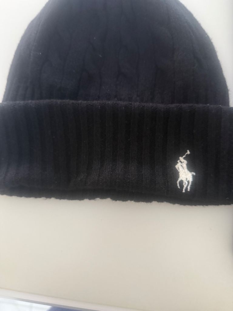 Ralph Lauren Polo Black Hat and Scarf Set – Good Condition