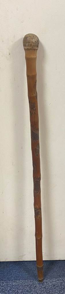 image for Vintage 19th Century Japanese Carved Walking Stick - Very Ornate and Unusual 
