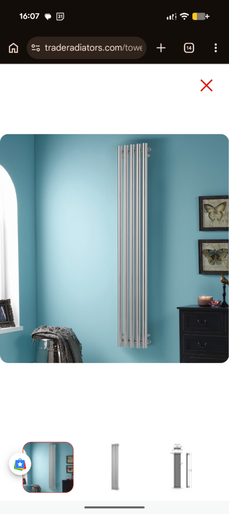 Towelrads Mayfair, Designer Vertical Radiator, Chrome, 1800mm x 305mm