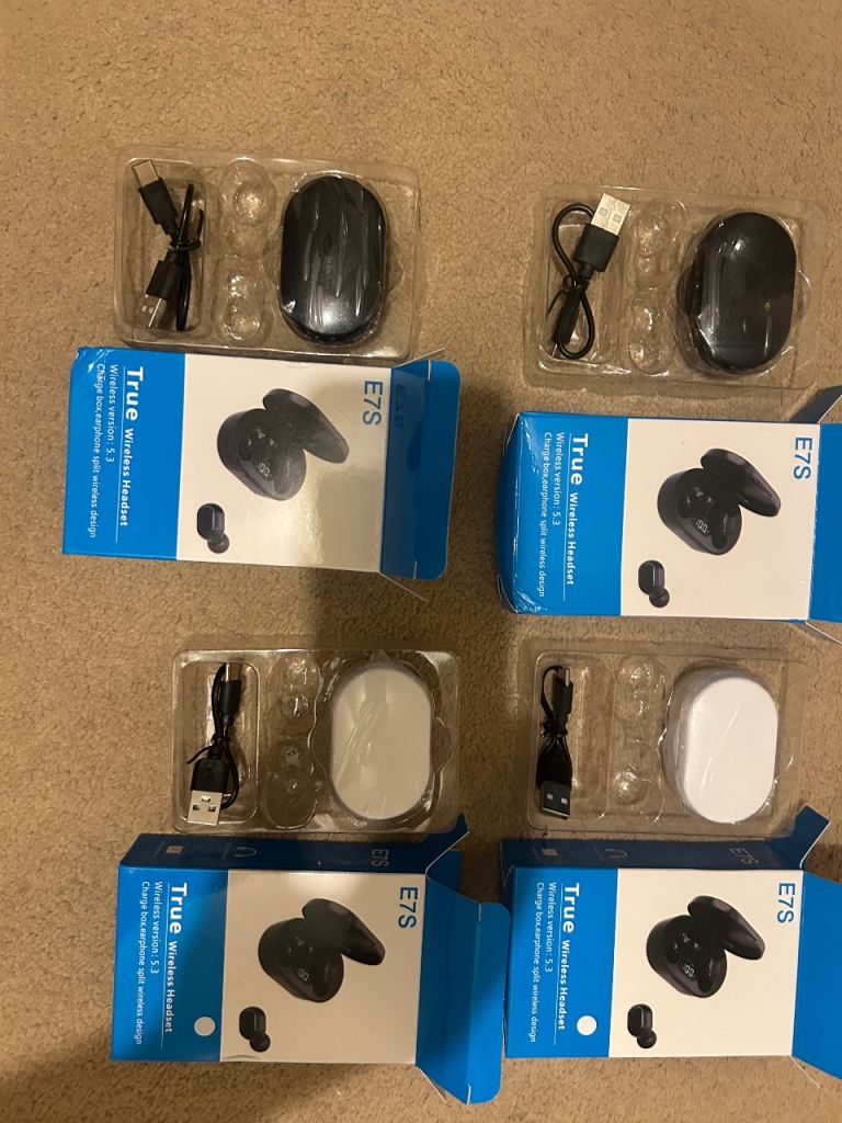 New E7S True Wireless Headset Earbuds - Black and White Available
