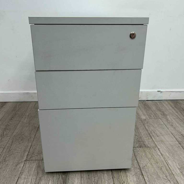 Desk-Height 3-Drawer Pedestal, Pale Grey, Lockable, W430mm - HOME OR WORK OFFICE 