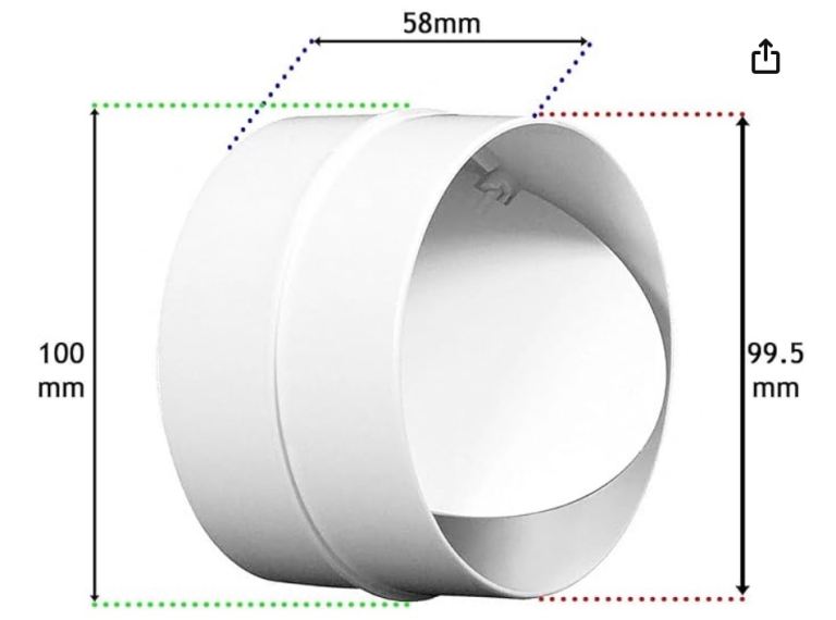White 100mm Non Return Connector for Ventilation Systems