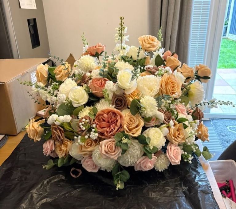 Large Artificial Flower Arrangement – Peaches, Creams & Pink