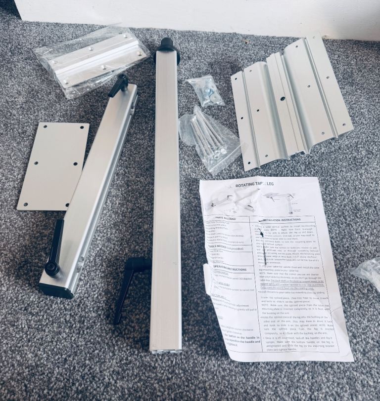 New Silver Metal Rotating Table Leg Kit with Instructions