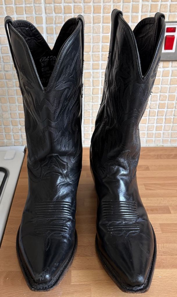 Old West Black Leather Cowboy Boots – Good Condition