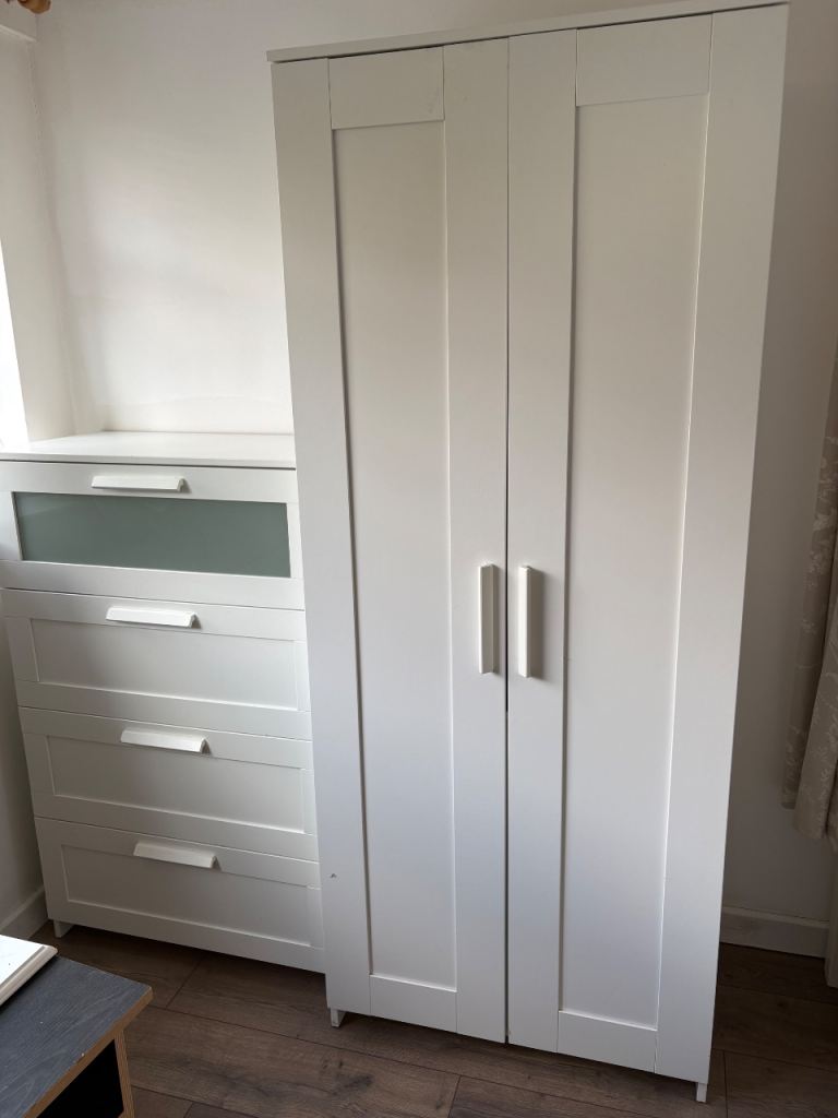 IKEA White Wardrobe and Chest of Drawers Set – Good Condition