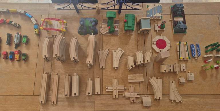Large wooden train track and accessories bundle 