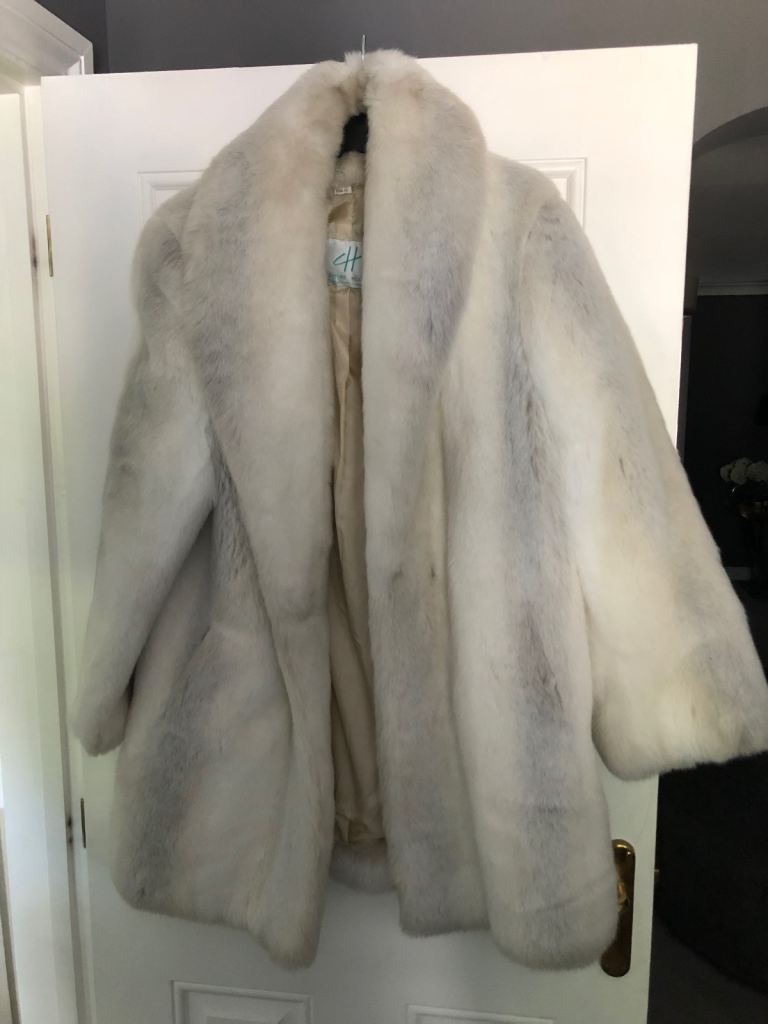 Couture Helene White Faux Fur Coat - UK Size 12, Good Condition