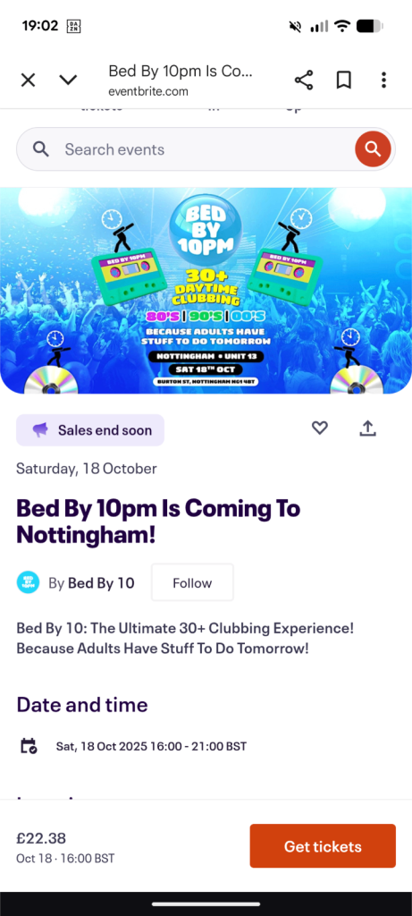 bed by 10pm ( daytime clubbing ) 