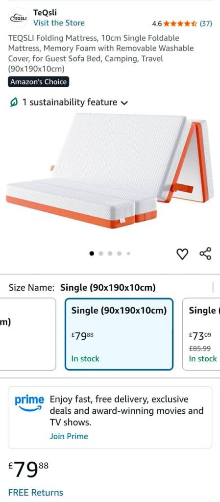 Single foldable mattress 
