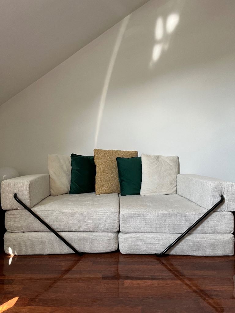 Versatile Beige Fabric Foldable Sofa Bed with Armrests