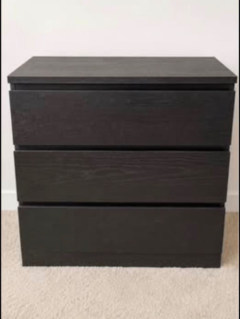 IKEA MALM 3-Drawer Chest – Black/Brown 