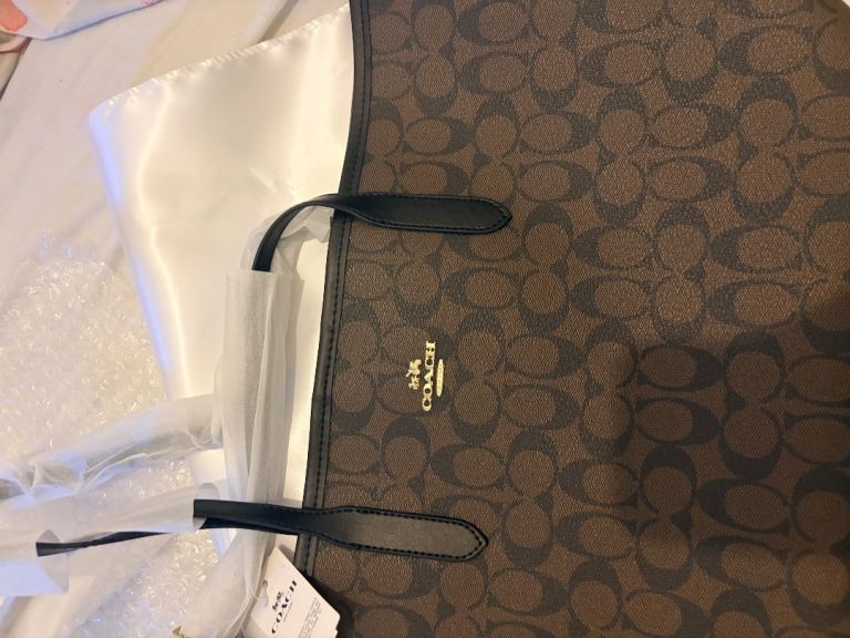 New Coach Tote Bag – Brown with Black Handles