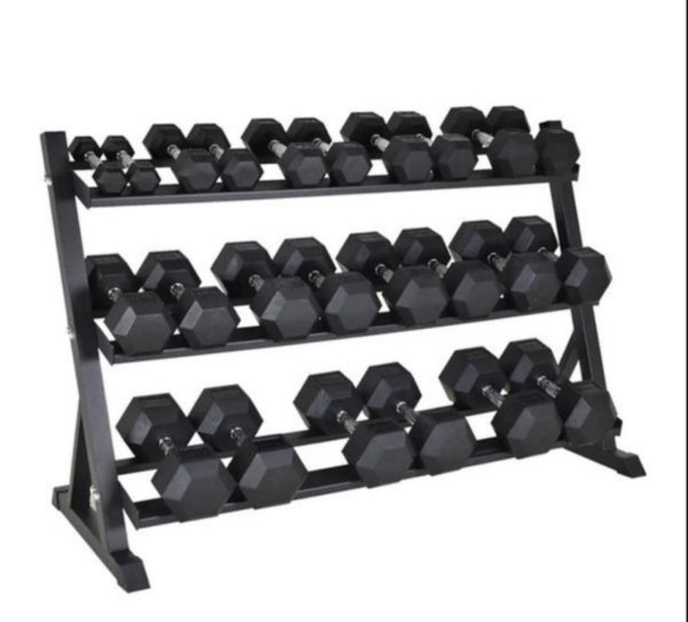 Hex Dumbbells 2.5kg - 25kg + 3 Tier Storage Rack