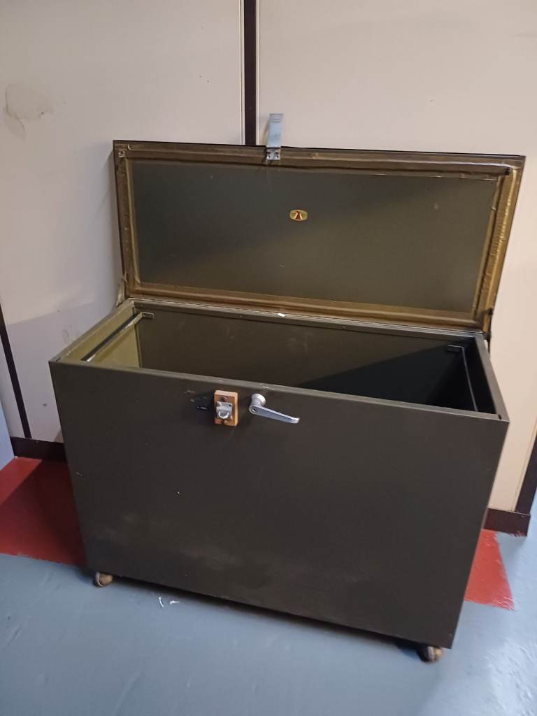 Vintage Industrial Steel trunk Safe Company Lockable*