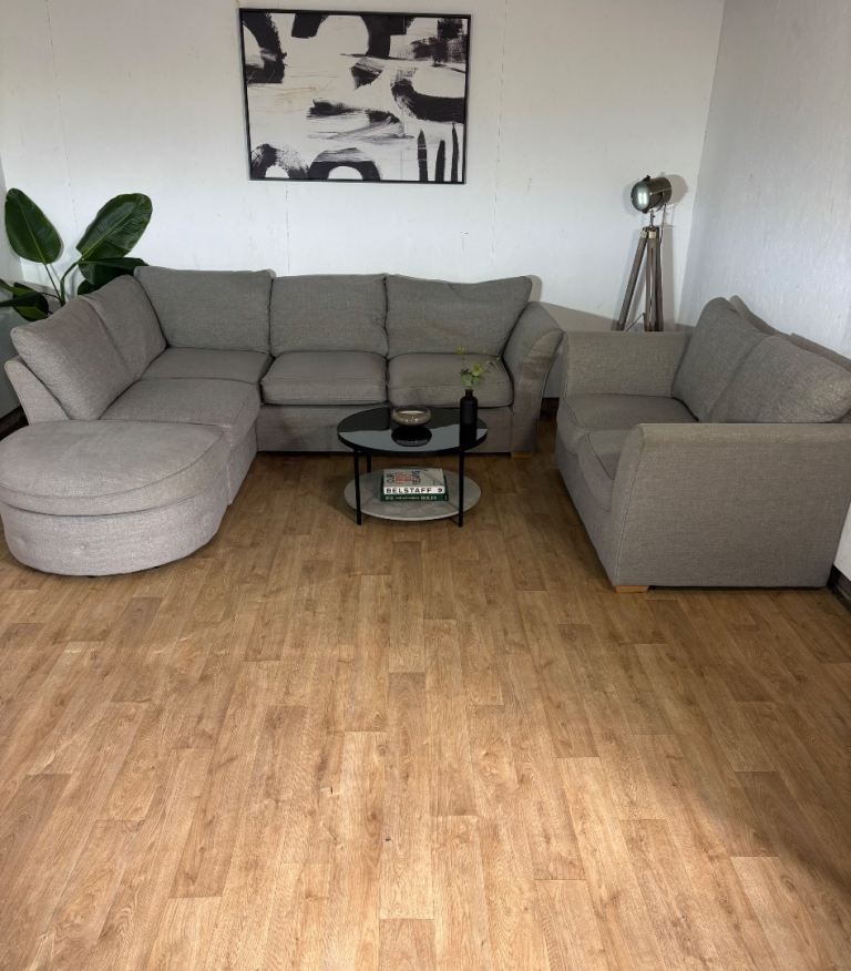 Large Grey Fabric Sofa Set with Footstool £280 FREE DELIVERY