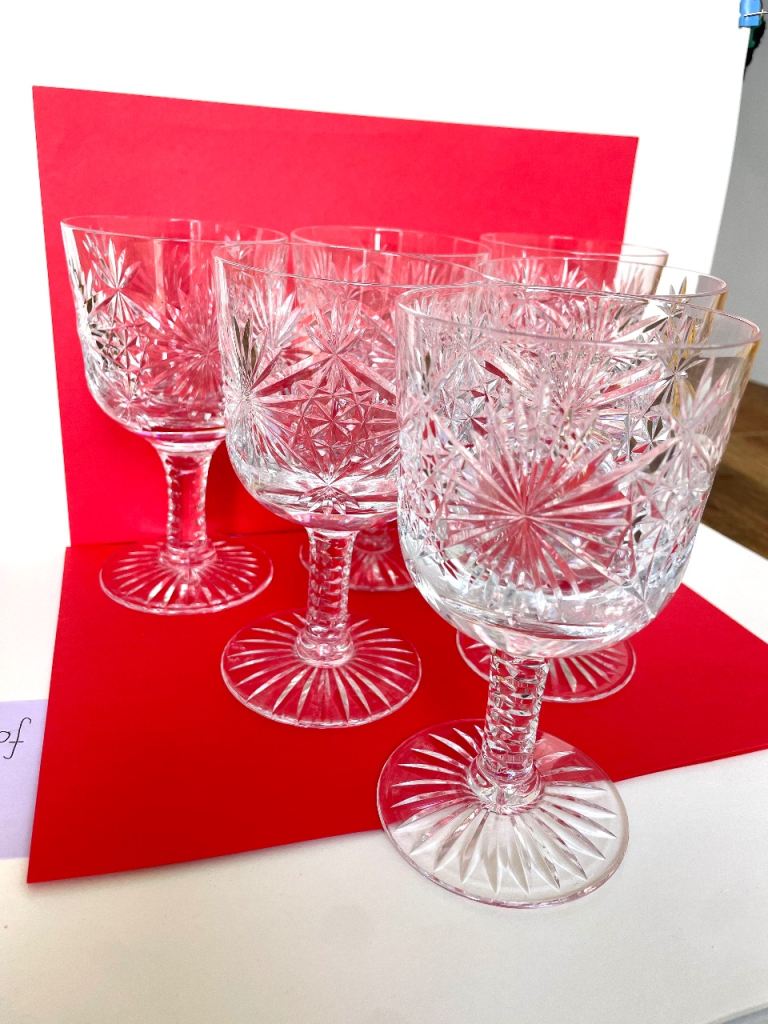 Set of 6 Vintage Crystal Wine Glasses - 16cm