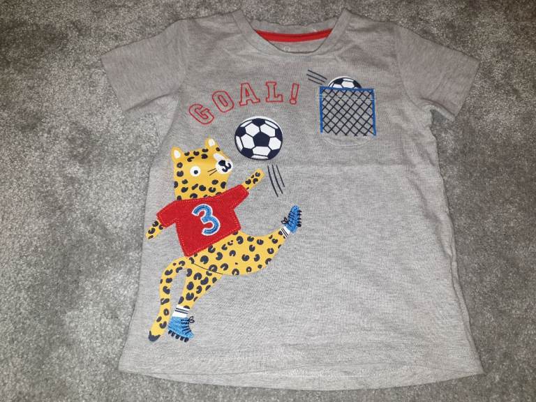Mothercare Grey Coloured Boys T-Shirt with goal and tiger logo (18-24 months)