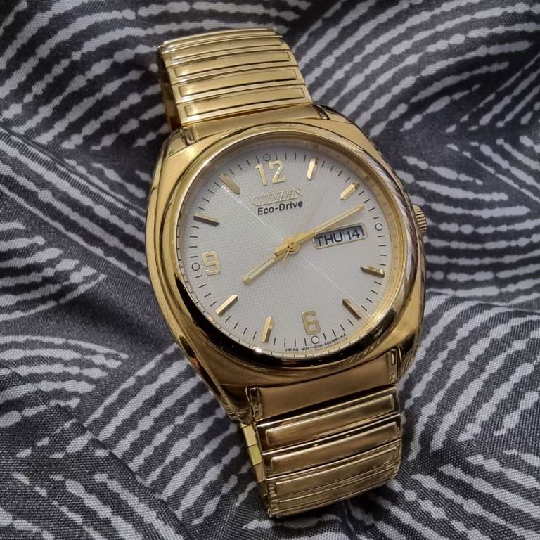 Citizen Eco-Drive Day Date Watch Gold Stretch Strap E101-S030633