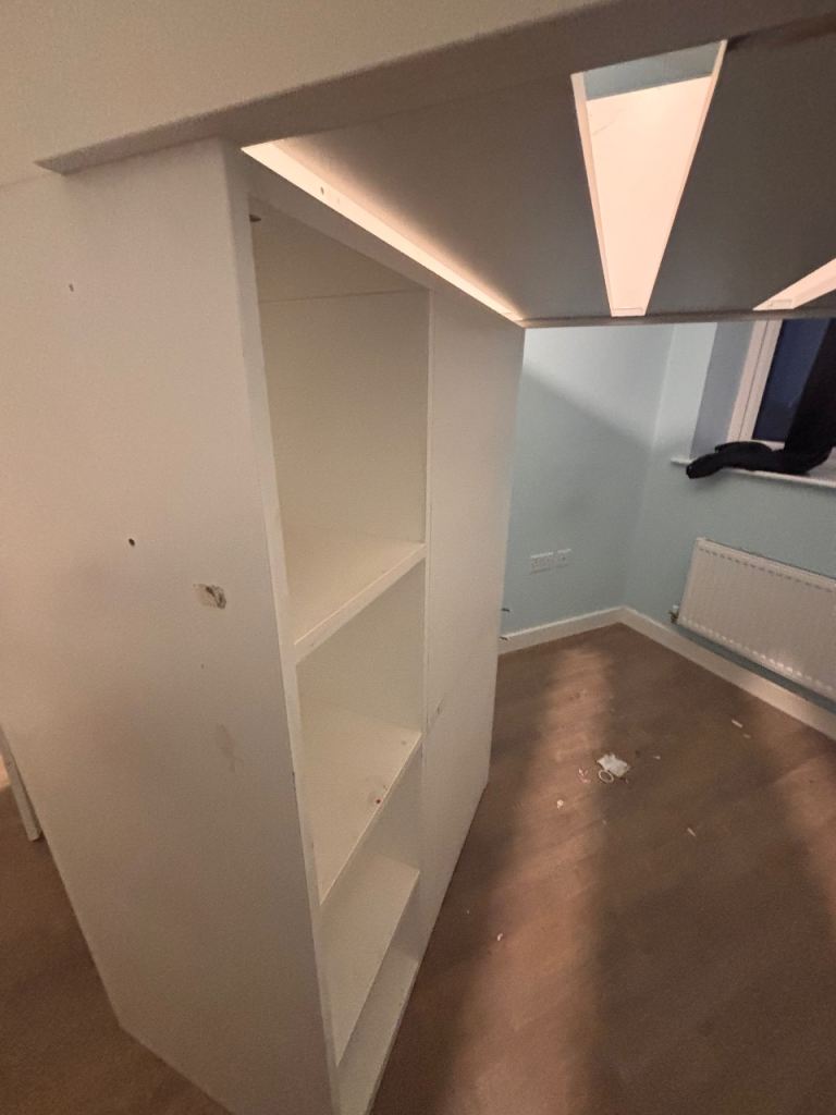 2 White bunk Bed with Wardrobe and Desk