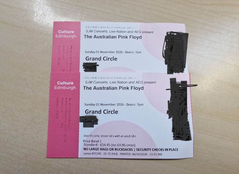 2 x Tickets Australian Pink Floyd, Usher Hall, Edinburgh, 1st November 2026