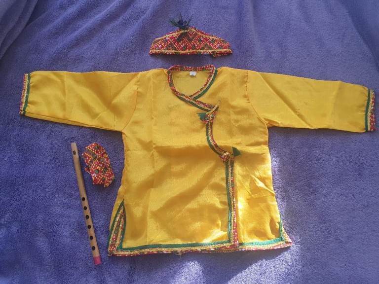 Baby Krishna Fancy Dress Costume with Flute and Crown