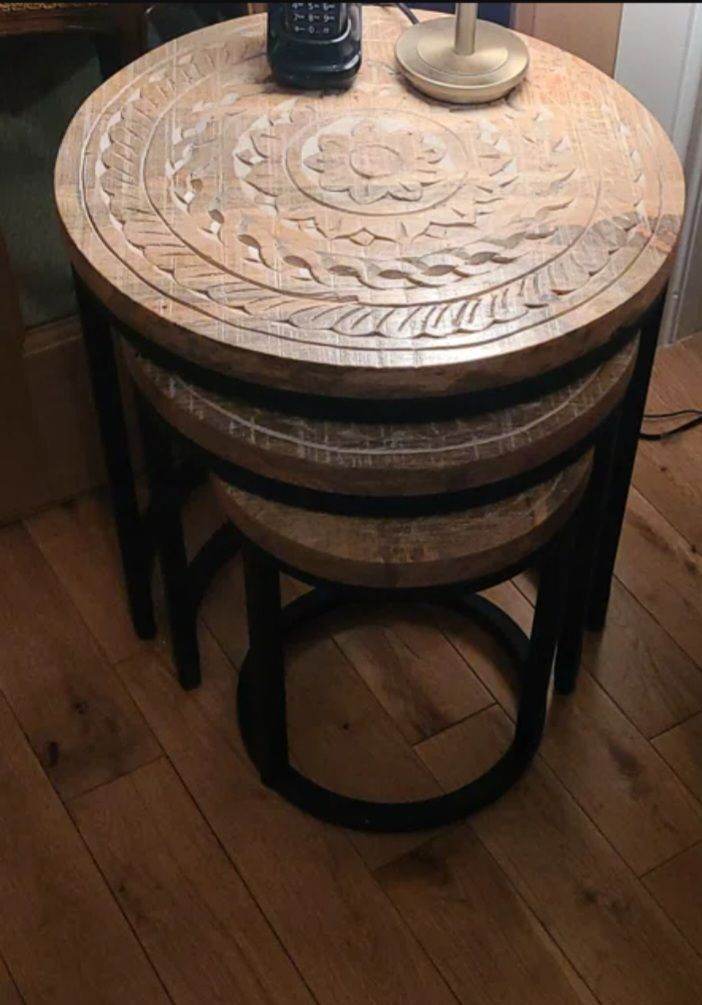Brand new Hand Carved Mangowood Set of 3 Nesting Tables.. can deliver