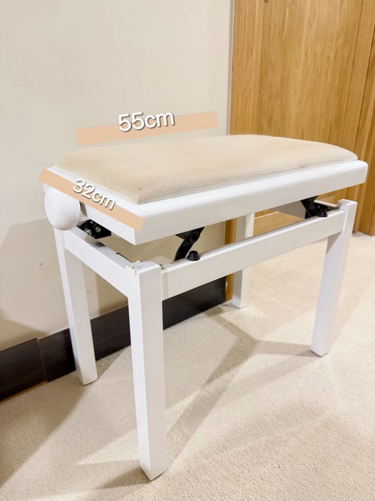 Adjustable Piano Stool – White, Good Condition