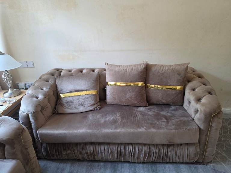 Brown Velvet Two-Seater Sofa – Good Condition