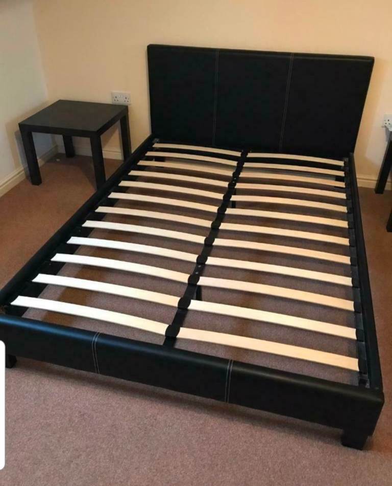 Leather double bed + mattress (delivery available 