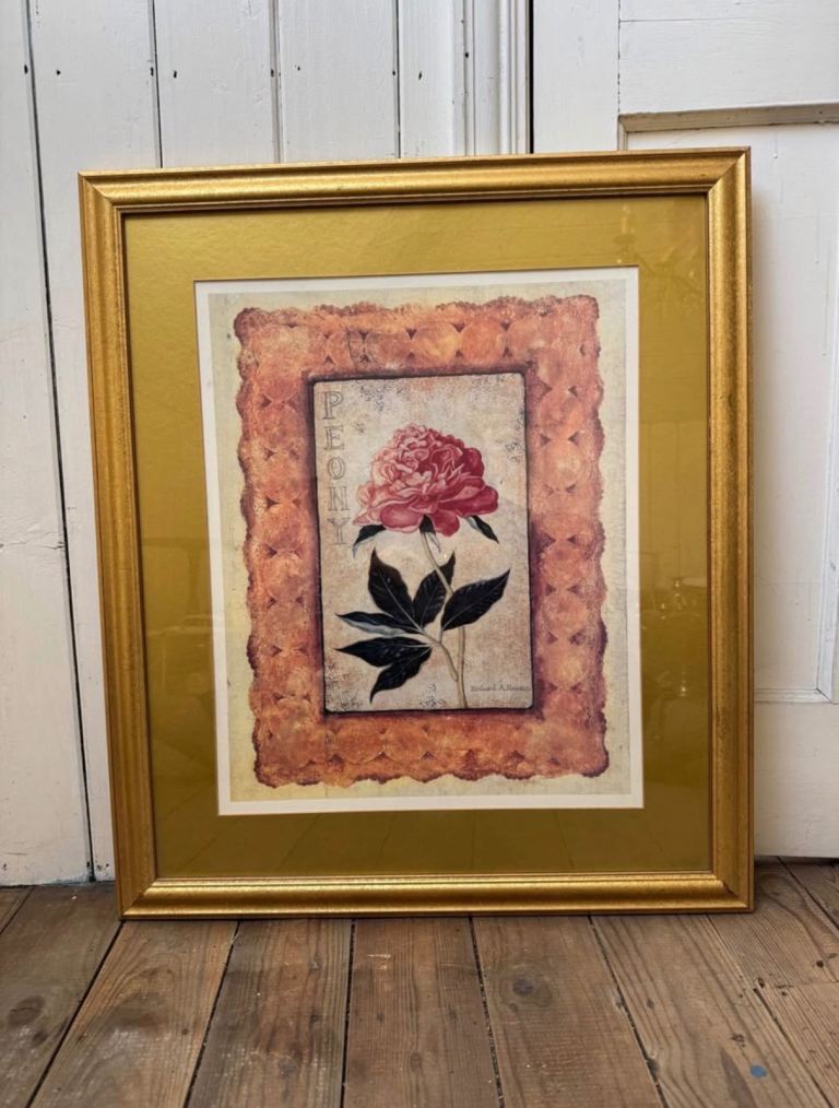 image for Peony Print - Richard A Henson in gold wooden frame