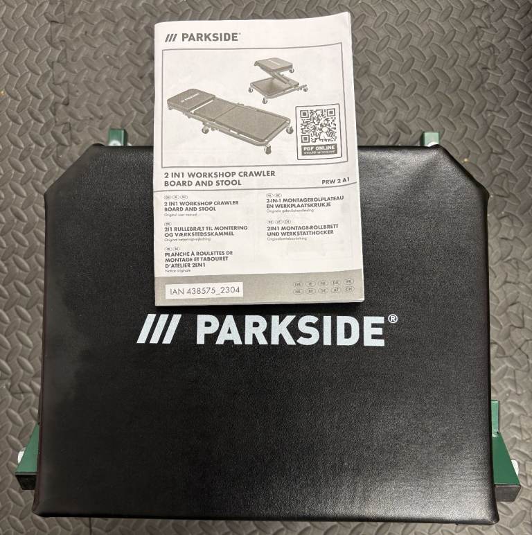 Parkside 2 in 1 Foldable Workshop Crawler/Creeper Board and Stool (150kg Load)