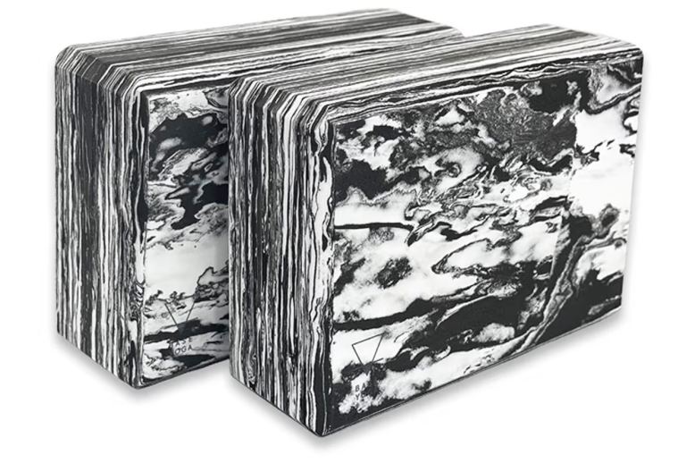 Pair of Yoga Blocks – Black & White Marble Effect, New