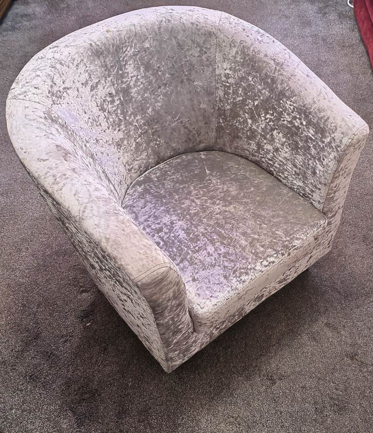 Silver Velvet Fabric Tub Chair Armchair Club Chair for Dining Living Office Room & Cafe Light Grey