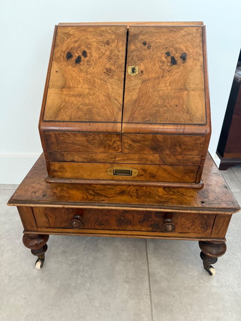 Rare Antique 19th Century Victorian, Burr Walnut Stationary Cabinet Storage Box