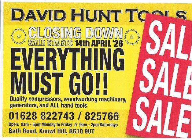 DAVID HUNT TOOL SHOP CLOSING DOWN SALE