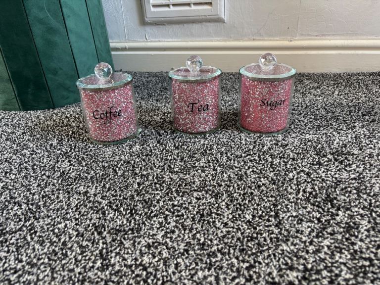 Gorgeous tea coffee and sugar glass jars 