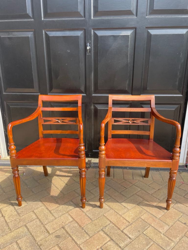 Pair of Vintage Anglo Indian Colonial Style Desk Armchairs Possibly Liberty