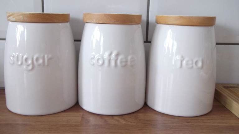 Vintage Tea, Coffee, Sugar Cannisters In VGC Useable