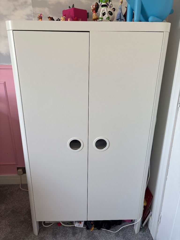 White Wardrobe with Shelves and Hanging Rail